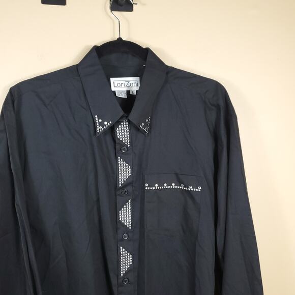 Vintage Lori Zoni Black Jeweled Long Sleeve Button-Up Shirt Size L - Picture 2 of 9